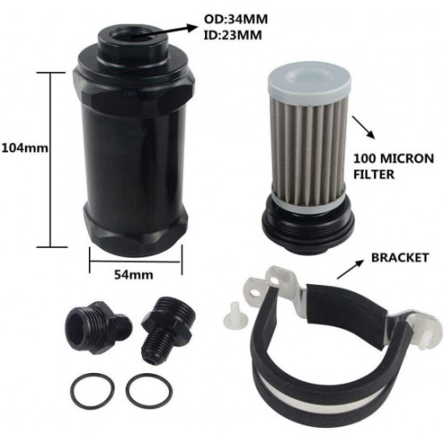 Fuel Filter 8AN With 100 Micron Stainless steel element