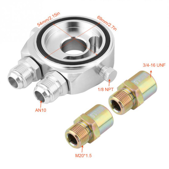 Aluminum M20 x 1.5 Oil Filter Sandwich Plate Adapter Oil Cooler Kit 1/8 NPT Sandwich Adapter Oil Gauge