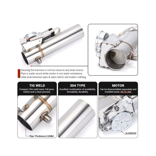 Universal 3.5'' (89mm) Exhaust Pipe Electric I Pipe Cutout with Remote Control