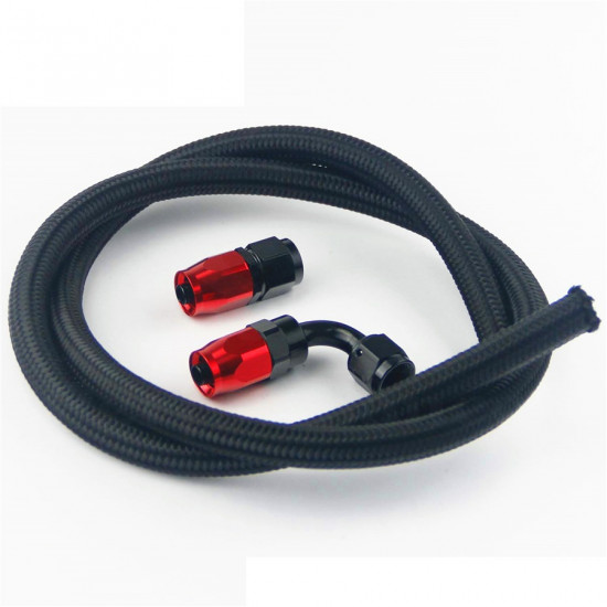 Black Nylon Hose 8AN 1m With Straight and 90 Degree Fittings Only For Breathing Applications	