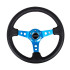 Reinforced Steering Wheel - 350mm Sport Steering Wheel (3" Deep) - Blue Spoke w/ Round holes / Black Leather