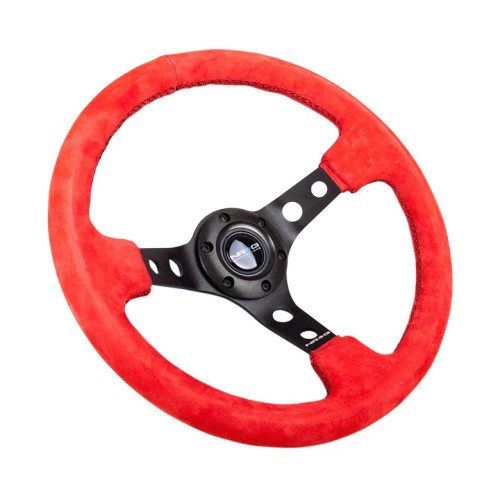 Reinforced Steering Wheel - 350MM Sport Steering Wheel (3" Deep) - Red Suede
