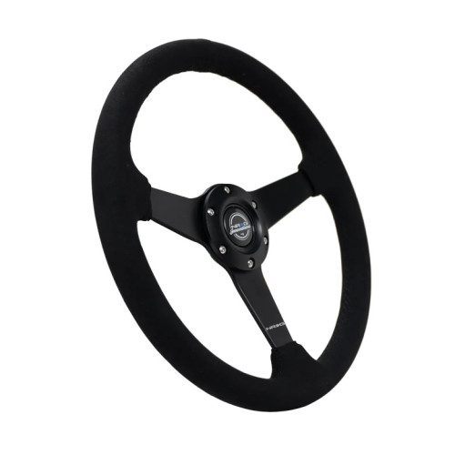 350mm sport steering wheel (1.5' deep) black Alcantara with Black stitching - Matte Black Solid Spokes