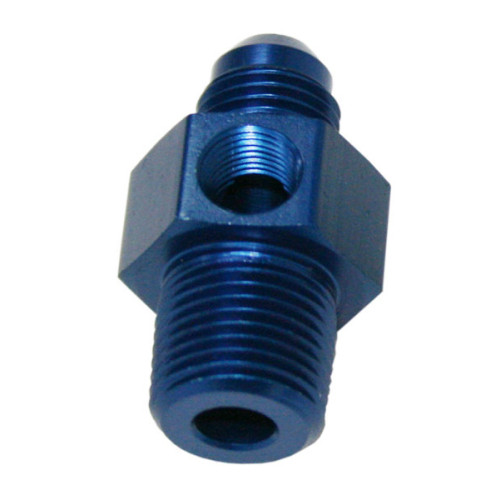Male NPT to Adapter 3/8" to -8AN with 1/8" Port - Blue Finish