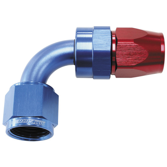 200 Series PTFE 90° Hose End -6AN -  Blue/Red Finish. Suit 200 Series Hose