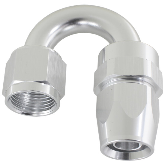 200 Series PTFE 180° Hose End -10AN -  Silver Finish. Suit 200 Series Hose