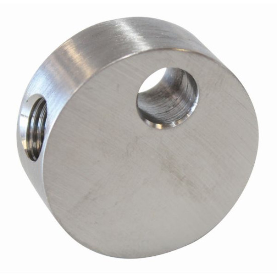 S/S Female Round T-Block - 3 x 3/8"-24 Convex tee with mount tab