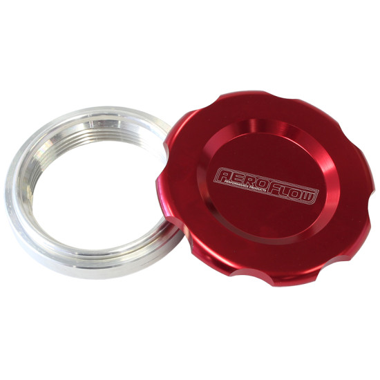 Low Profile Billet Aluminium Filler Cap & Bung - 2" Female weld-on bung - Red Cap