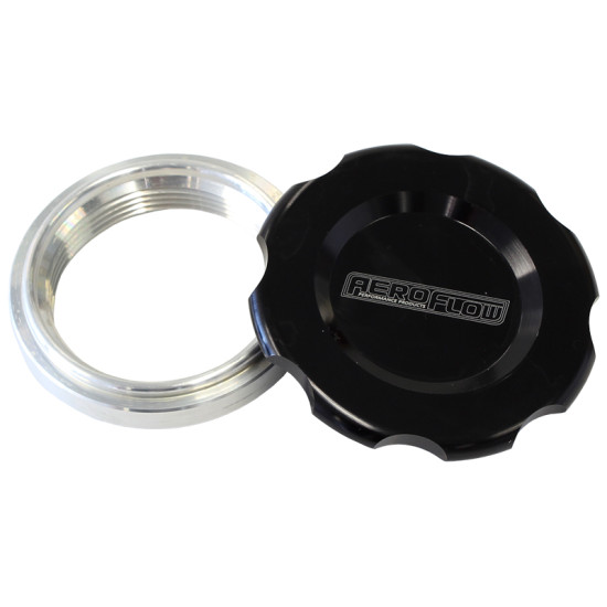 Low Profile Billet Aluminium Filler Cap & Bung - 2-1/2" Female weld-on bung - Black Cap