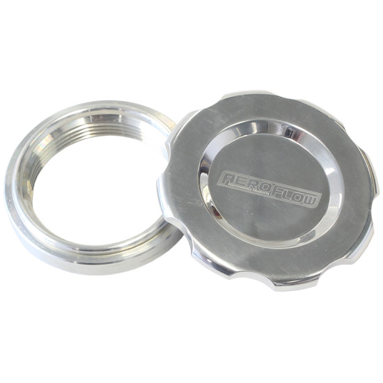 Low Profile Billet Aluminium Filler Cap & Bung - 3" Female weld-on bung - Polished Cap