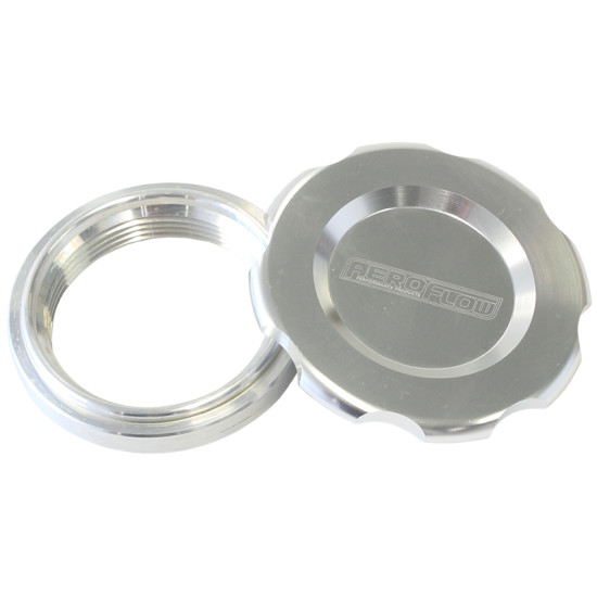 Low Profile Billet Aluminium Filler Cap & Bung - 3" Female weld-on bung - Silver Cap