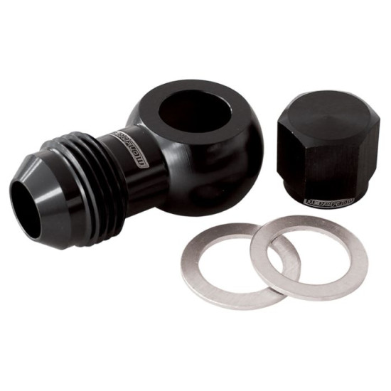 90° Fuel Pump Banjo Kit - Black - -8AN, Includes Banjo Fitting & Cap 90° Fuel Pump Banjo Kit - Black - -8AN, Includes Banjo Fitting & Cap