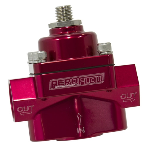 Billet 2-Port Fuel Pressure Regulator with -8 ORB Ports - Red Finish. 4.5-9 psi Adjustable