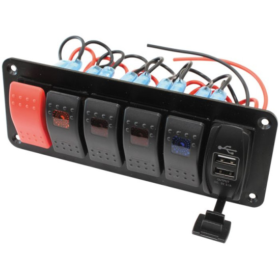 Universal Switch Panel with USB Charging Ports - Start, 4 x On/Off Switches, 2 x USB Charging Ports
