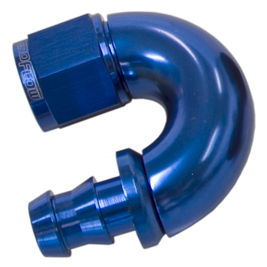 510 Series Full Flow Tight Radius Push Lock 180° Hose End -10AN - Blue Finish. Suit 400 Series Hose