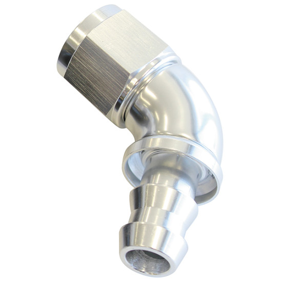 510 Series Full Flow Tight Radius Push Lock 60° Hose End -4AN - Silver Finish. Suit 400 Series Hose
