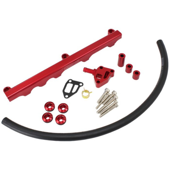 Nissan S14 and S15 SR20 Billet EFI Fuel Rail - Red Suit 14mm Short Length Fuel Injectors, -8ORB Ports
