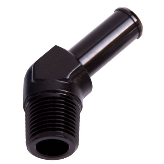 Male NPT to Barb 45° Adapter 1/2" to 3/4" - Black Finish Male NPT to Barb 45° Adapter 1/2" to 3/4" - Black Finish