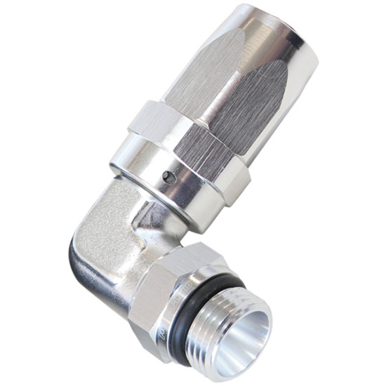 ORB Taper Swivel 90° Hose End -8 ORB to -8AN -  Silver Finish