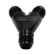 Y-Block -10AN Inlet, -8AN Outlets - Black Finish Y-Block -10AN Inlet, -8AN Outlets - Black Finish